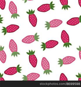 Hand drawn strawberries wallpaper.Doodle strawberry seamless pattern. Fruits backdrop. Design for fabric, textile print, wrapping paper, kitchen textiles, cover. Vector illustration. Hand drawn strawberries wallpaper.Doodle strawberry seamless pattern. Fruits backdrop.