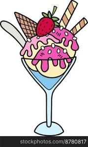 Hand Drawn strawberry ice cream with cup illustration isolated on background