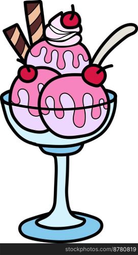 Hand Drawn strawberry ice cream with cup illustration isolated on background