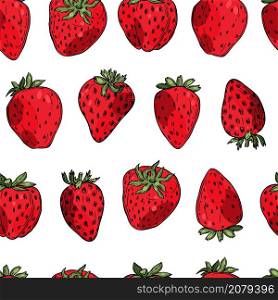 Hand drawn strawberry on white background. Vector seamless pattern