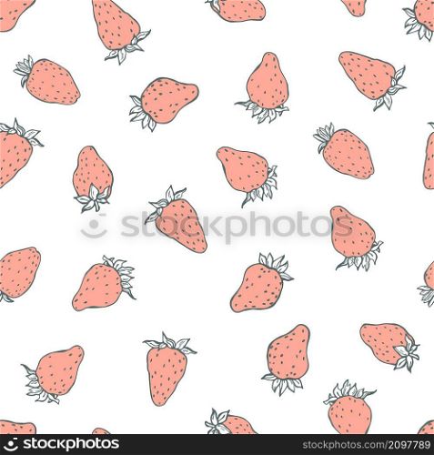 Hand drawn strawberry on white background. Vector seamless pattern.. Vector seamless pattern with strawberry.