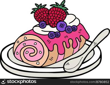 Hand Drawn Strawberry Roll Cake illustration isolated on background