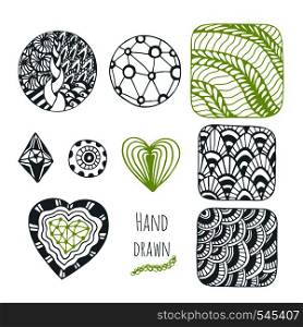 Hand drawn stylized vector collection. Set of doodle ornaments. Cute zentangle art for coloring page, stickers or other design decoration.. Hand drawn stylized vector collection. Set of doodle ornaments. Cute zentangle art for coloring page, stickers or other design decoration
