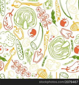 Hand drawn stylized vegetables. Vector seamless pattern.