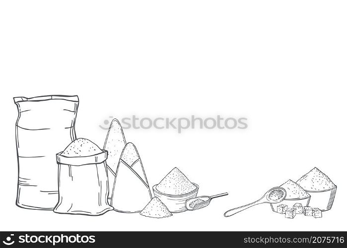 Hand drawn sugar set . Vector sketch illustration. . Sugar set. Vector background.