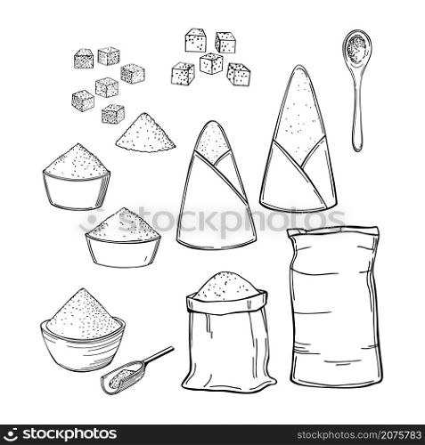 Hand drawn sugar set. Vector sketch illustration.. Sugar set. Vector illustration.