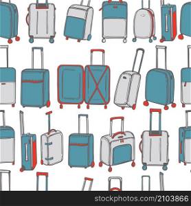 Hand drawn suitcases. Vector seamless pattern . Vector pattern with suitcases.