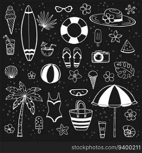 Hand drawn summer beach set. Collection of scrapbooking elements for beach party.