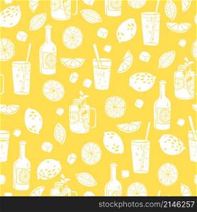 Hand drawn summer drinks, lemonade. Seamless vector pattern. Hand drawn summer drinks, lemonade. Vector sketch illustration.