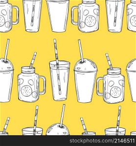 Hand drawn summer drinks, lemonade. Vector seamless pattern. Hand drawn summer drinks, lemonade. Vector sketch illustration.