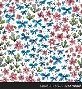 Hand drawn summer floral pattern. Vector abstract nature seamless background.. Hand drawn summer floral pattern. Vector abstract nature seamless background. Colorful bright texture for wallpaper, wrapping, textile design, fabric.