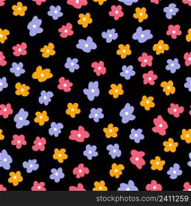 Hand drawn summer seamless pattern with simple flowers. Perfect for T-shirt, textile and print. Floral doodle vector illustration for decor and design.