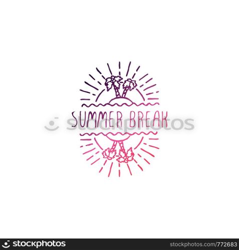 Hand drawn summer slogan with graphic elements isolated on white background. Gradient from coral and deep violet. Summer break. Hand Drawn Summer Slogan Isolated on White. Summer Break