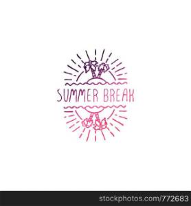 Hand drawn summer slogan with graphic elements isolated on white background. Gradient from coral and deep violet. Summer break. Hand Drawn Summer Slogan Isolated on White. Summer Break