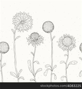 Hand drawn Sunflowers background. Seamless Vector illustration