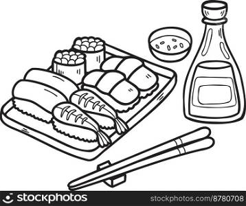 Hand Drawn sushi and chopsticks Chinese and Japanese food illustration isolated on background