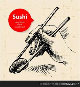 Hand drawn sushi illustration. Sketch background
