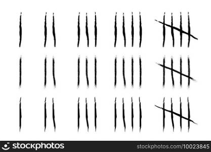 Hand drawn Tally marks with brush strokes. Hand drawn Tally marks