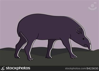 Hand drawn Tapir animal. Exotic animal background. Vector illustration