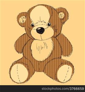 Hand drawn teddy bear with polka dots on light background