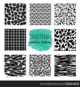 Hand drawn textures. Scribble squiggle ink pen seamless vector scratchy endless background. Hand drawn pattern endless, vector illustration. Hand drawn textures. Scribble squiggle ink pen seamless vector scratchy endless backgrounds