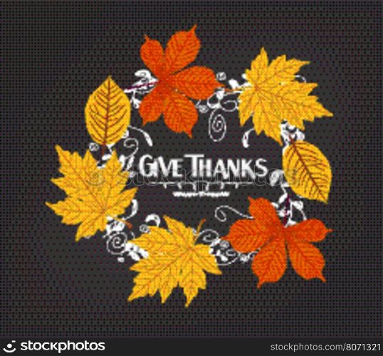 Hand drawn thanksgiving greeting card with leaves