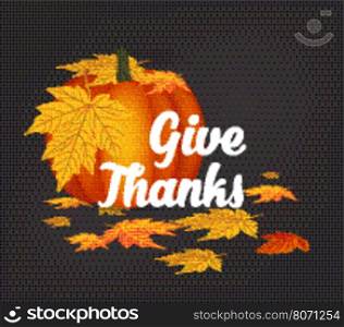 Hand drawn thanksgiving greeting card with leaves, pumpkin