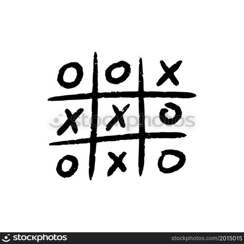 Hand drawn tic tac toe game. X-O children game. Play a tictactoe draw. Vector illustration in doodle style on white background.. Hand drawn tic tac toe game. X-O children game. Play a tictactoe draw. Vector illustration in doodle style on white background