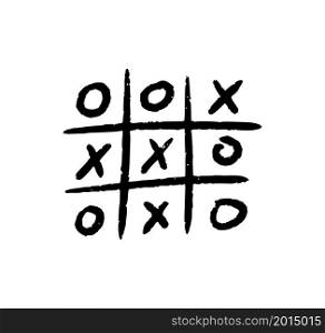 Hand drawn tic tac toe game. X-O children game. Play a tictactoe draw. Vector illustration in doodle style on white background.. Hand drawn tic tac toe game. X-O children game. Play a tictactoe draw. Vector illustration in doodle style on white background