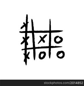 Hand drawn tic tac toe game. X-O children game. Win in tictactoe. Vector illustration in doodle style on white background.. Hand drawn tic tac toe game. X-O children game. Win in tictactoe. Vector illustration in doodle style on white background