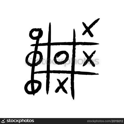 Hand drawn tic tac toe game. X-O children game. Win in tictactoe. Vector illustration in doodle style on white background.. Hand drawn tic tac toe game. X-O children game. Win in tictactoe. Vector illustration in doodle style on white background