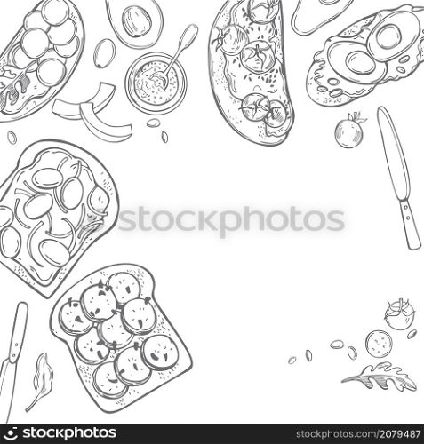Hand drawn toasts on white background. Vector background. Sketch illustration