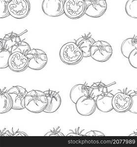 Hand drawn tomatoes on white background. Vector seamless pattern.. Sketch vegetables. Vector pattern