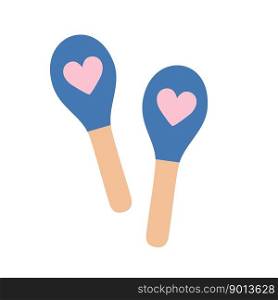 Hand drawn toy musical instruments for kids. Flat vector heart maracas illustration. Clipart isolated on white background