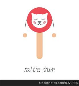 Hand drawn toy musical instruments for kids. Flat vector rattle drum illustration. Clipart isolated on white background