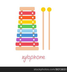 Hand drawn toy musical instruments for kids. Flat vector xylophone illustration. Clipart isolated on white background