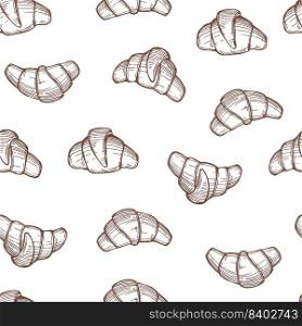 Hand-drawn traditional sweet buns. Croissant. Vector  seamless pattern. . Croissant. Vector   pattern. 