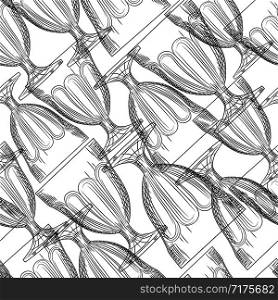 Hand drawn transparent glasses seamless pattern on white background. Alcoholic beverage glassware design. Vector illustration. Hand drawn transparent glasses seamless pattern on white background.