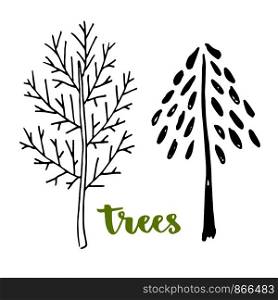 Hand drawn Trees. T-shirt simple print Vector icon design. Hand drawn Trees. T-shirt simple print Vector icon design.