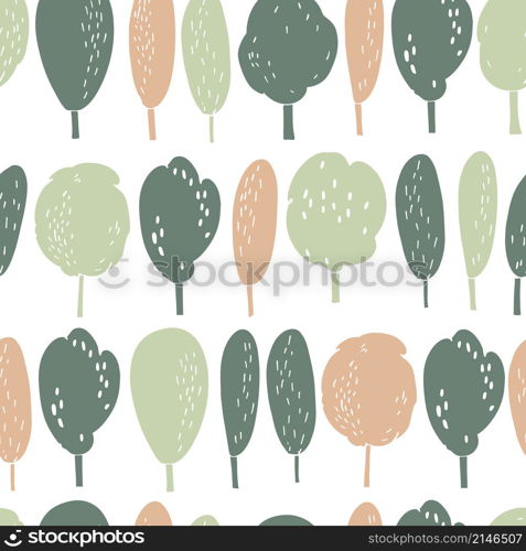 Hand drawn trees. Vector seamless pattern