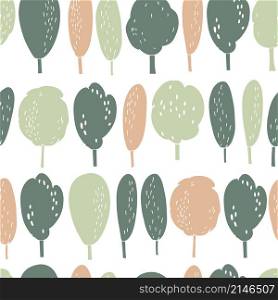 Hand drawn trees. Vector seamless pattern