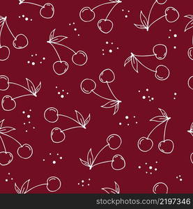 Hand drawn tropical cherry fruit seamless pattern. Vector illustration.