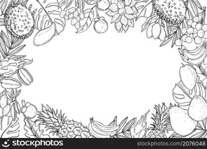 Hand drawn tropical fruits. Vector background. Sketch illustration.. Tropical fruits. Vector background