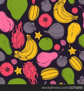 Hand drawn tropical fruits .Vector seamless pattern. . Tropical fruits. Vector pattern