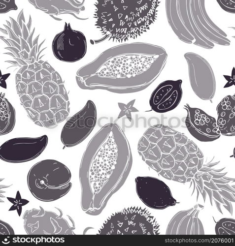 Hand drawn tropical fruits .Vector seamless pattern. . Tropical fruits. Vector pattern