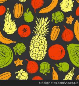 Hand drawn tropical fruits .Vector seamless pattern. . Tropical fruits. Vector pattern