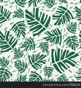 Hand drawn tropical monstera leaves seamless pattern. Summer design for fabric, textile print, wrapping paper, children textile. Vector illustration. Hand drawn tropical monstera leaves seamless pattern.
