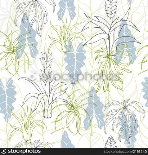 Hand drawn tropical plants. Leaves and flowers.Vector seamless pattern. Hand drawn tropical plants. Leaves and flowers.