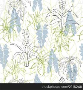 Hand drawn tropical plants. Leaves and flowers.Vector seamless pattern. Hand drawn tropical plants. Leaves and flowers.