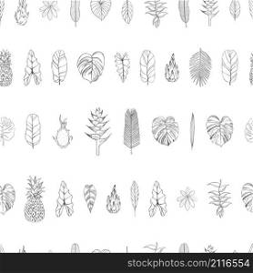 Hand drawn tropical plants. Leaves and fruits.Vector seamless pattern